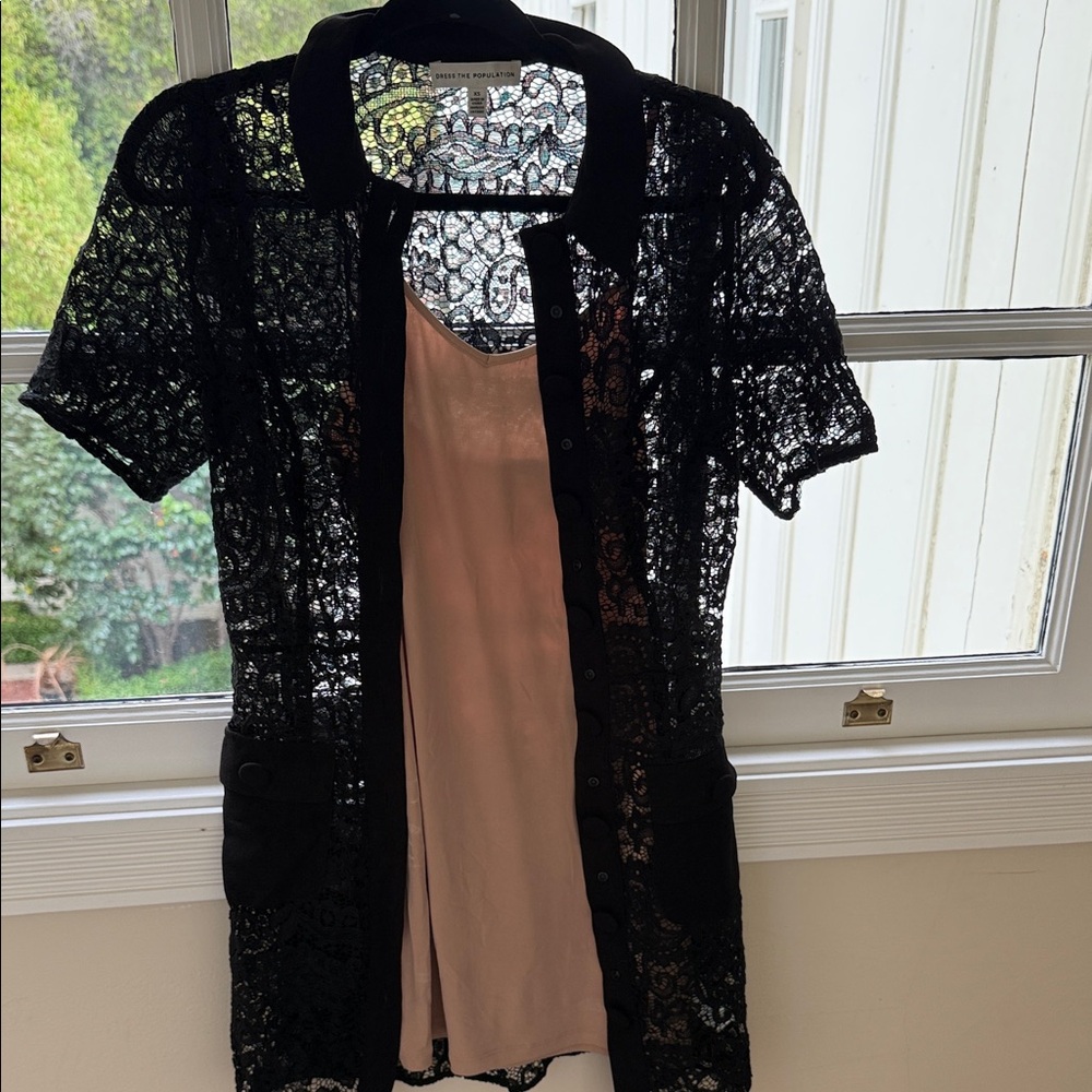 Dress the Population Black Lace with Pink Underlay Dress